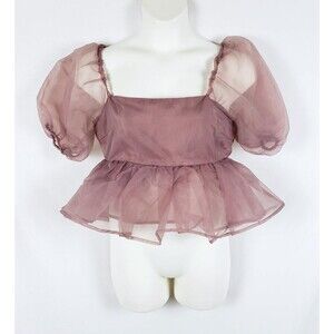 Ethereal Fairy Top Coquette Babydoll Womens L Mauve Organza Romantic Sheer